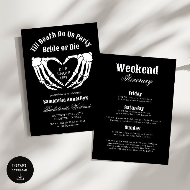 Invitation Jusqu'à la mort nous Party Bachelorette Party (Créateur téléchargé)