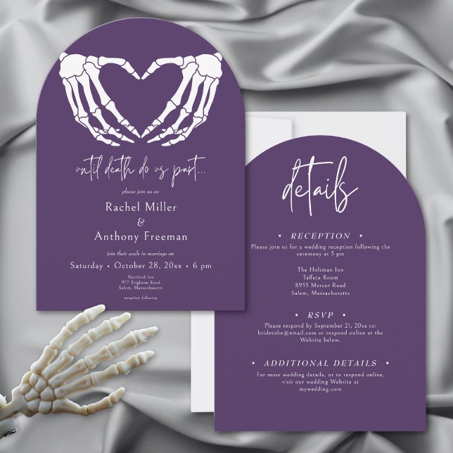 Invitation Jusqu'À La Mort Squelette Mains Arc Mariage Deux C (Until Death Skeleton Hands Arch Wedding Two Sided Invitation)