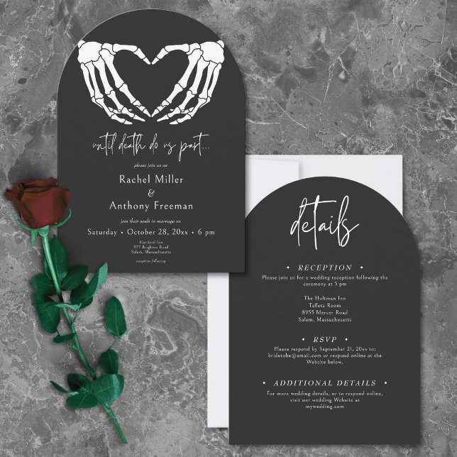Invitation Jusqu'À La Mort Squelette Mains Arc Mariage Deux C (Until Death Skeleton Hands Arch Wedding Two Sided Invitation)