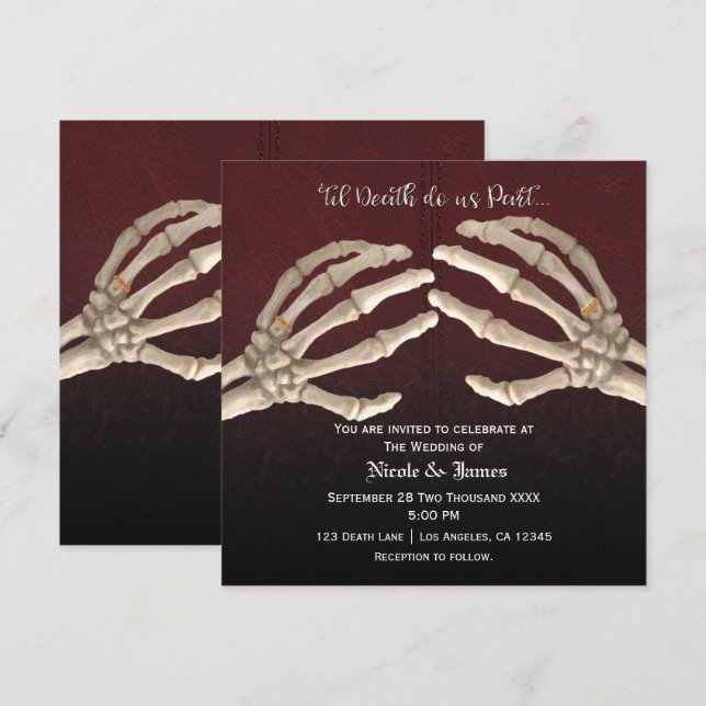 Invitation Jusqu'à la mort Squelette Marron Or Mariage Noces (Devant / Derrière)