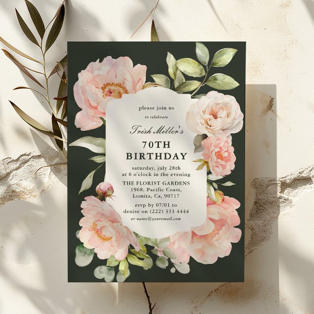 Invitation Just Blush Floral 70e Anniversaire  (Créateur téléchargé)