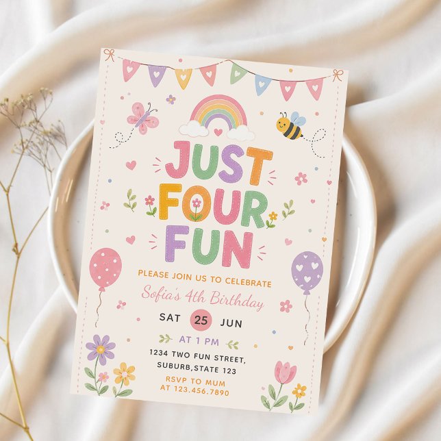 Invitation Just Four Fun Fête d'anniversaire (Créateur téléchargé)