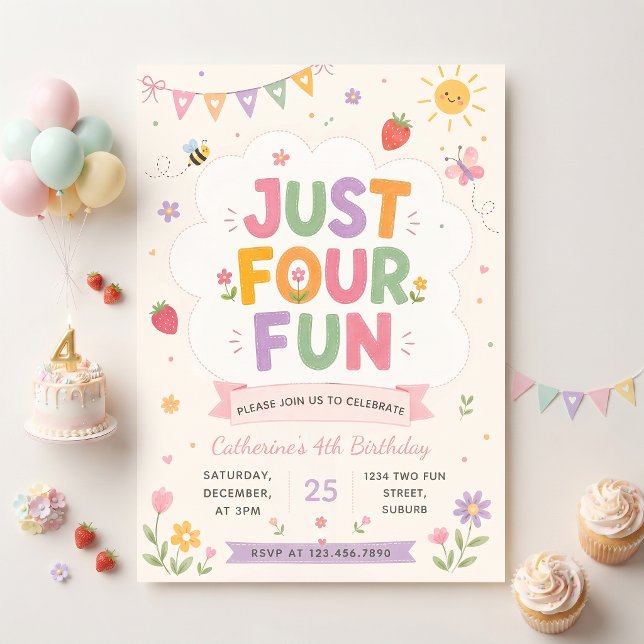 Invitation Just Four Fun Fête d'anniversaire (Créateur téléchargé)