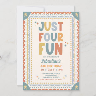 Invitation Just Four Fun Fête d'anniversaire garcon whimsique