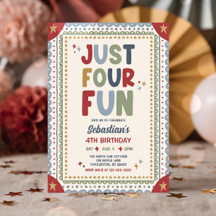 Invitation Just Four Fun Fête d'anniversaire garcon whimsique