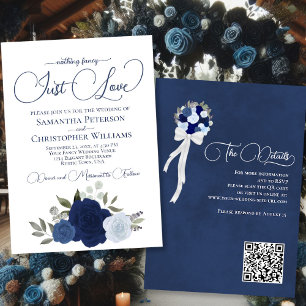 Invitation Just Love Blue Roses Boho Floral QR Code Mariage