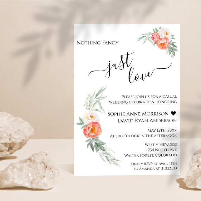 Invitation Just Love Calligraphie Aquarelle Floral Mariage (Créateur téléchargé)