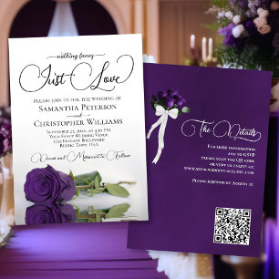 Invitation Just Love Chic Royal Purple Rose QR Code Mariage