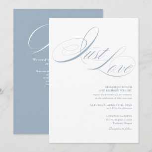 Invitation Just Love Chic Script Code QR Mariage Bleu Poussié