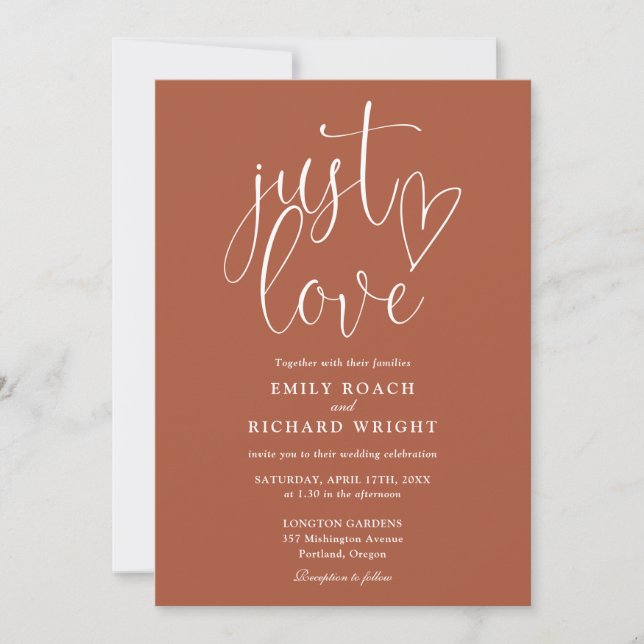 Invitation Just Love Code QR Moderne Mariage en Terracotta (Devant)