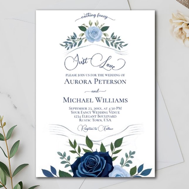 Invitation Just Love Elegant Blue Roses Aimer Fancy Mariage (Créateur téléchargé)