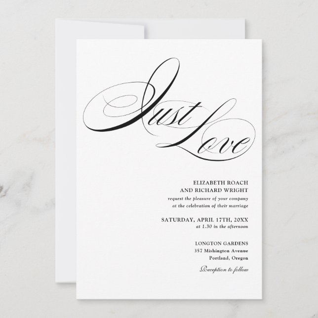 Invitation Just Love Élégant Code QR Mariage Noir Et Blanc (Devant)