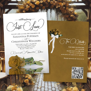 Invitation Just Love Elegant Gold Ochre Rose QR Code Mariage