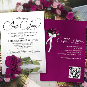 Invitation Just Love Elegant Magenta Rose QR Code Mariage