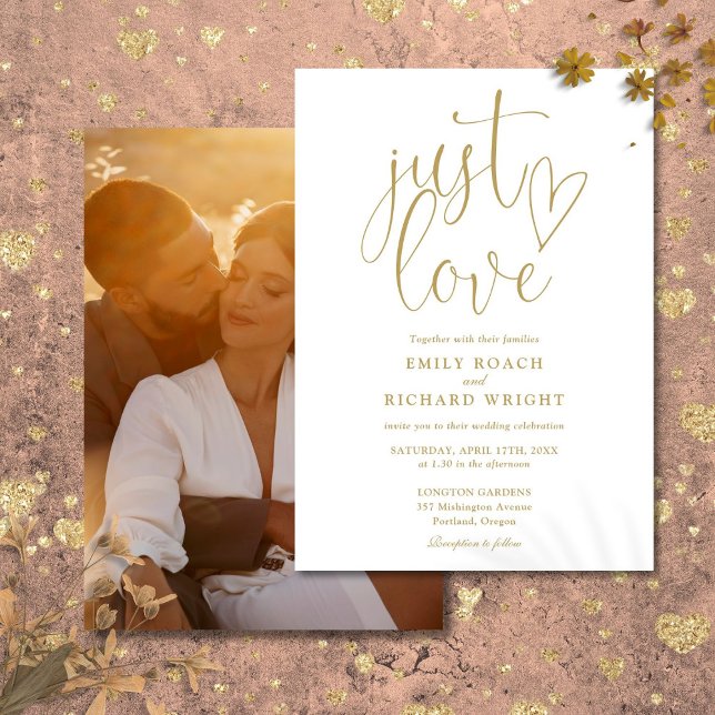 Invitation Just Love Elegant Script Photo Gold Mariage (Just Love Elegant Script Photo Gold Wedding Invitation)