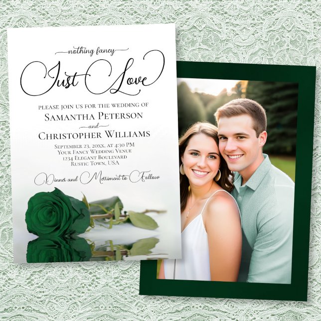 Invitation Just Love Emerald Green Rose Photo on Back Wedding (Front/Back)