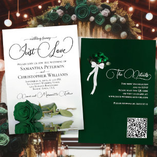 Invitation Just Love Emerald Green Rose QR Code Mariage