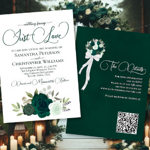 Invitation Just Love Emerald Green Roses Boho QR Code Mariage