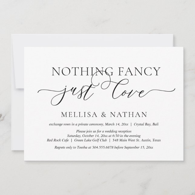 Invitation Just Love, Mariage Elopement Party (Devant)