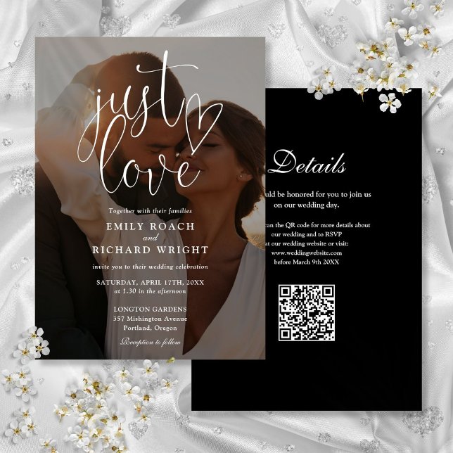 Invitation Just Love Modern Script QR Code Mariage photo (Just Love Modern Script QR Code Photo Wedding Invitation)