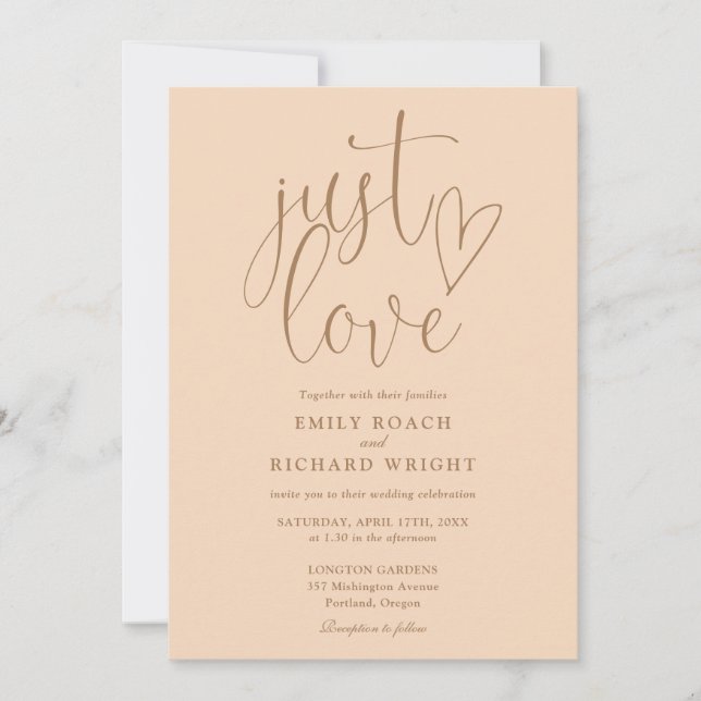 Invitation Just Love Moderne Code QR Douce Pêche Mariage (Devant)