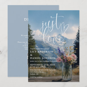 Invitation Just Love Mountain Rustique Floral Code QR Mariage