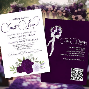 Invitation Just Love Purple Rose QR Code Boho Floral Mariage