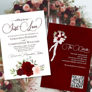 Invitation Just Love Red & rose Roses Boho QR Code Mariage