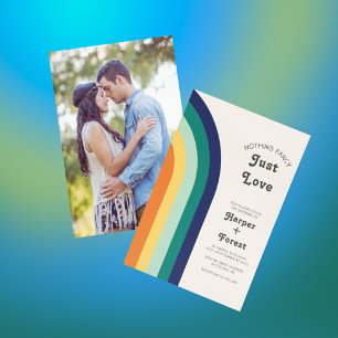 Invitation Just Love Retro les années 70 Rainbow Photo Mariag