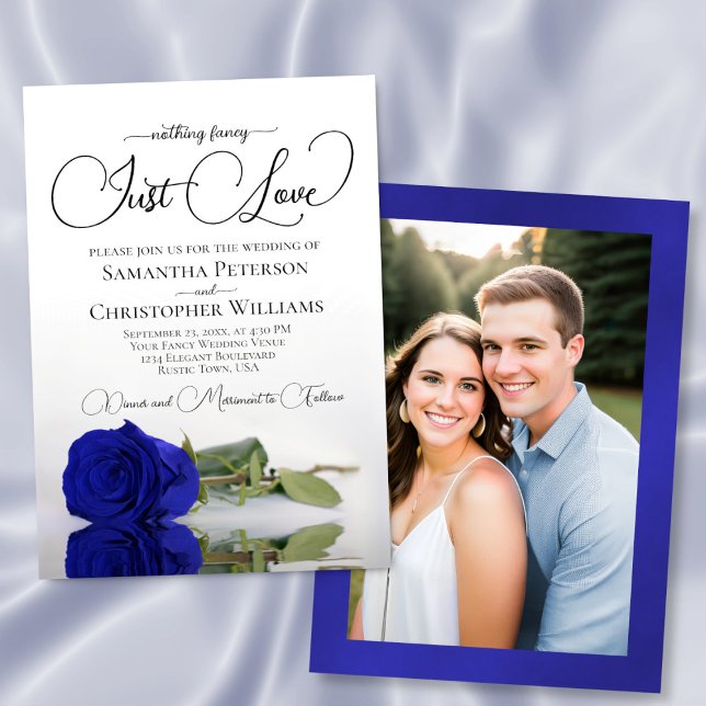 Invitation Just Love Royal Blue Rose Wedding Photo Back (Créateur téléchargé)