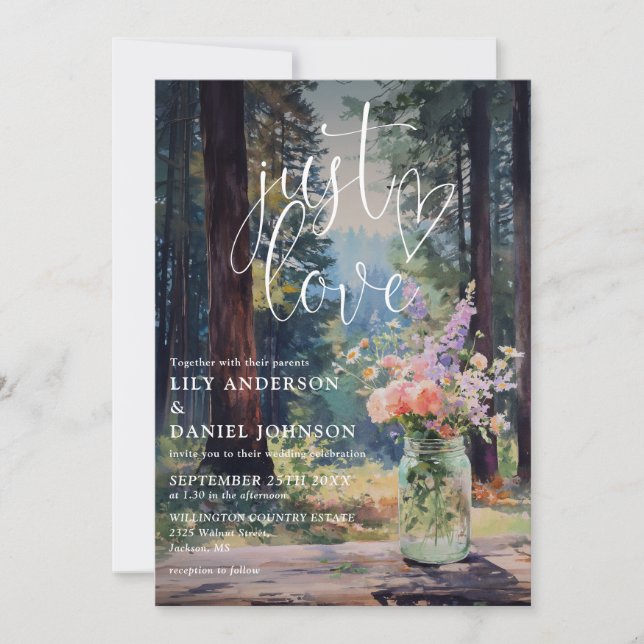 Invitation Just Love Rustique Floral Forest Mariage Bocal Mar (Devant)