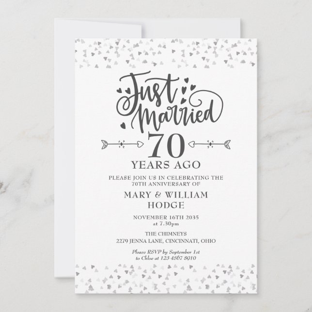 Invitation Just Married 70th Wedding Anniversary (Devant)
