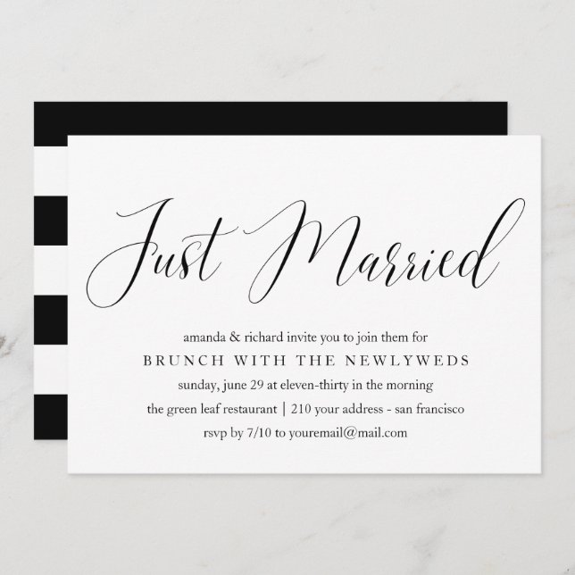 Invitation Just Married typographie post brunch mariage (Devant / Derrière)
