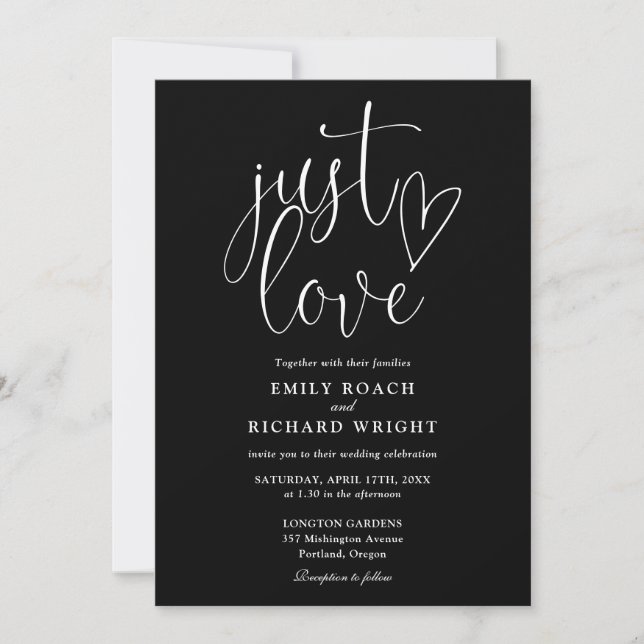 Invitation Juste Amour Noir Et Blanc Tout En Un Mariage (Devant)