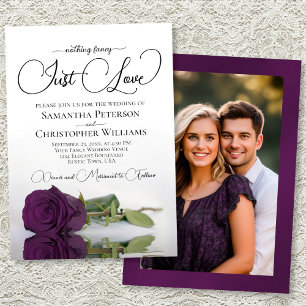 Invitation Juste Amour Rose Pourpre Photo au Dos Mariage