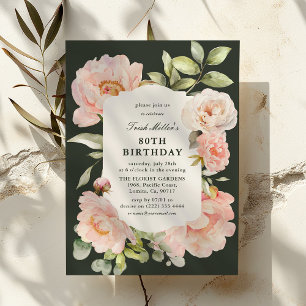 Invitation Juste Blush Floral 80e anniversaire