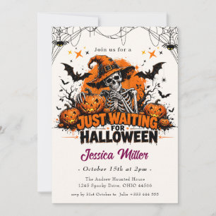 Invitation Juste en attendant Halloween Squelette cool et e