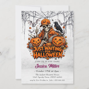 Invitation Juste en attendant Halloween Squelette sympa et