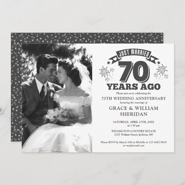 Invitation Juste marié 70ème anniversaire de Mariage Photo (Devant / Derrière)