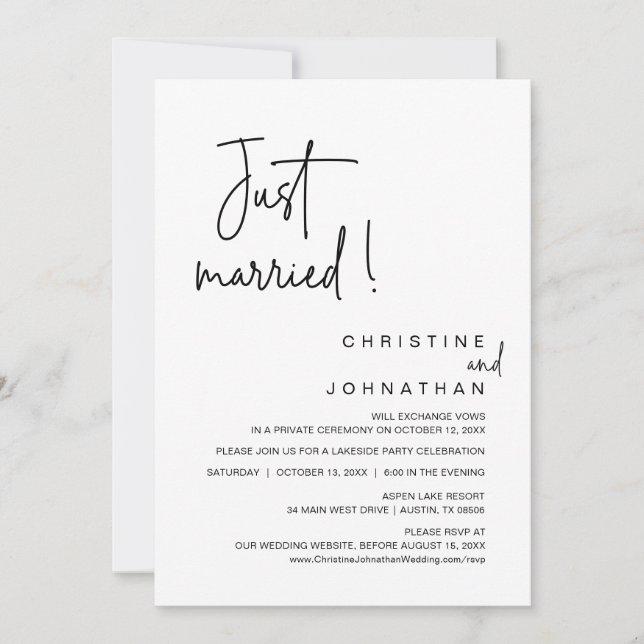 Invitation Juste Marié, Mariage Elopement Diner Party Invit (Devant)