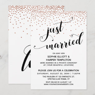 Invitation Juste Mariés Script Cuivre Confettis Réception uni