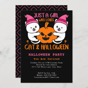 Invitation Juste une fille qui aime Chat & Halloween Meow Par