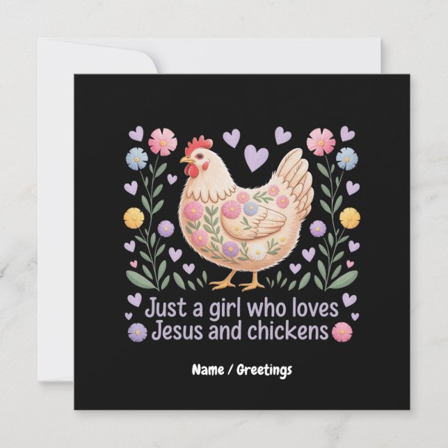 Invitation Juste Une Fille Qui Aime Jésus Et Poulets (Devant)