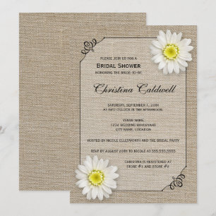 Invitation Jute rustique et Fête des mariées marguerite blanc