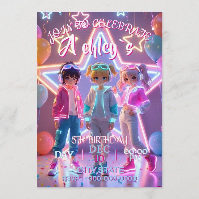 Invitation K-Pop Demon Hunters themed birthday parties,Golden (Devant)