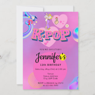 Invitation K-Pop Music Star Coréen Pop Thème Anniversaire