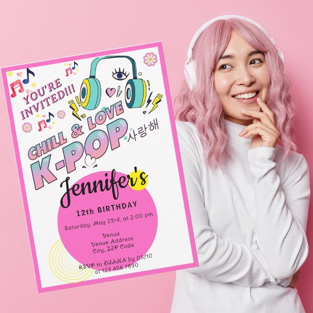 Invitation K-Pop Music Star Coréen Pop Thème Anniversaire (Chill & Love Teen Tween Girl Korean Music Pop Star K-Pop Karaoke Birthday Party )