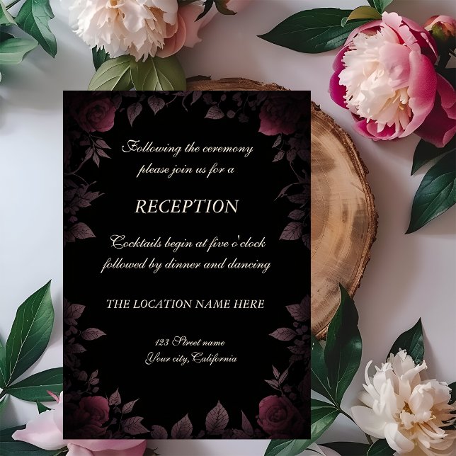 Invitation k Roses bordeaux foncé Réception de mariage noir (Créateur téléchargé)