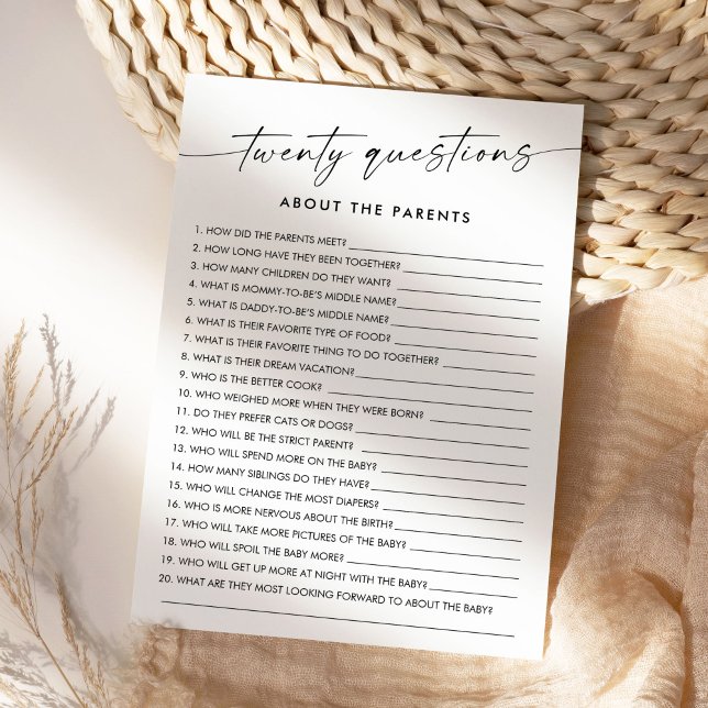 Invitation KAIA 20 Questions sur le jeu de bébé des parents (Créateur téléchargé)