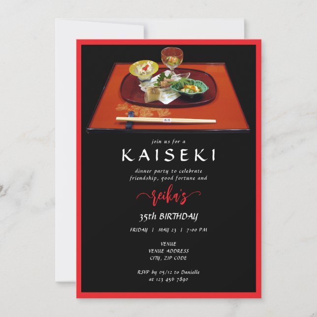 Invitation Kaiseki Japonais Chef privé Script Anniversaire (Devant)